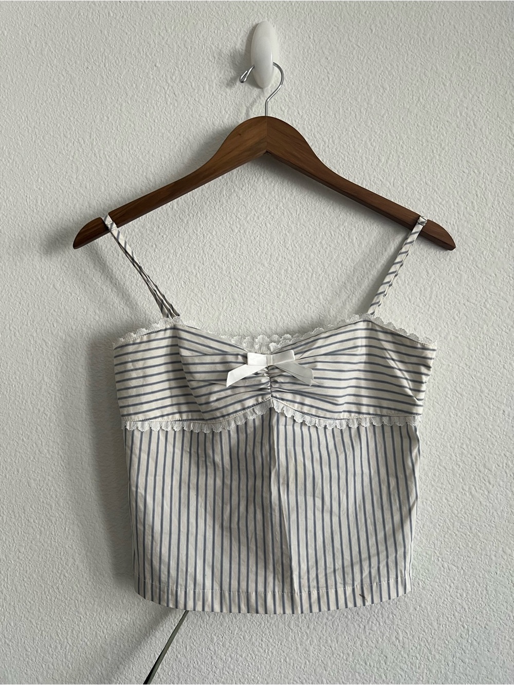 Striped Babydoll Lace-Trim Top in White and Blue (S) NWT
